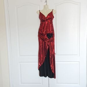 Halloween Metallic Twisted Front Spaghetti Straps Maxi Dress Small RubyRed